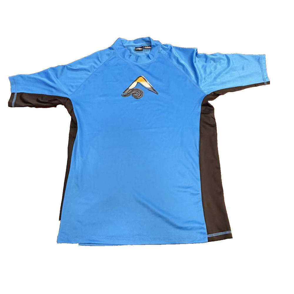 Kanu Surf Rash Guard Swim Shirt Men's L Aqua Blue Short Sleeve UPF 50+ Sunblock